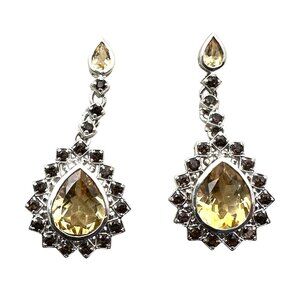Citrine Multi Gemstone Sterling Silver Pierced Chandelier Earrings 1.5 Inch
